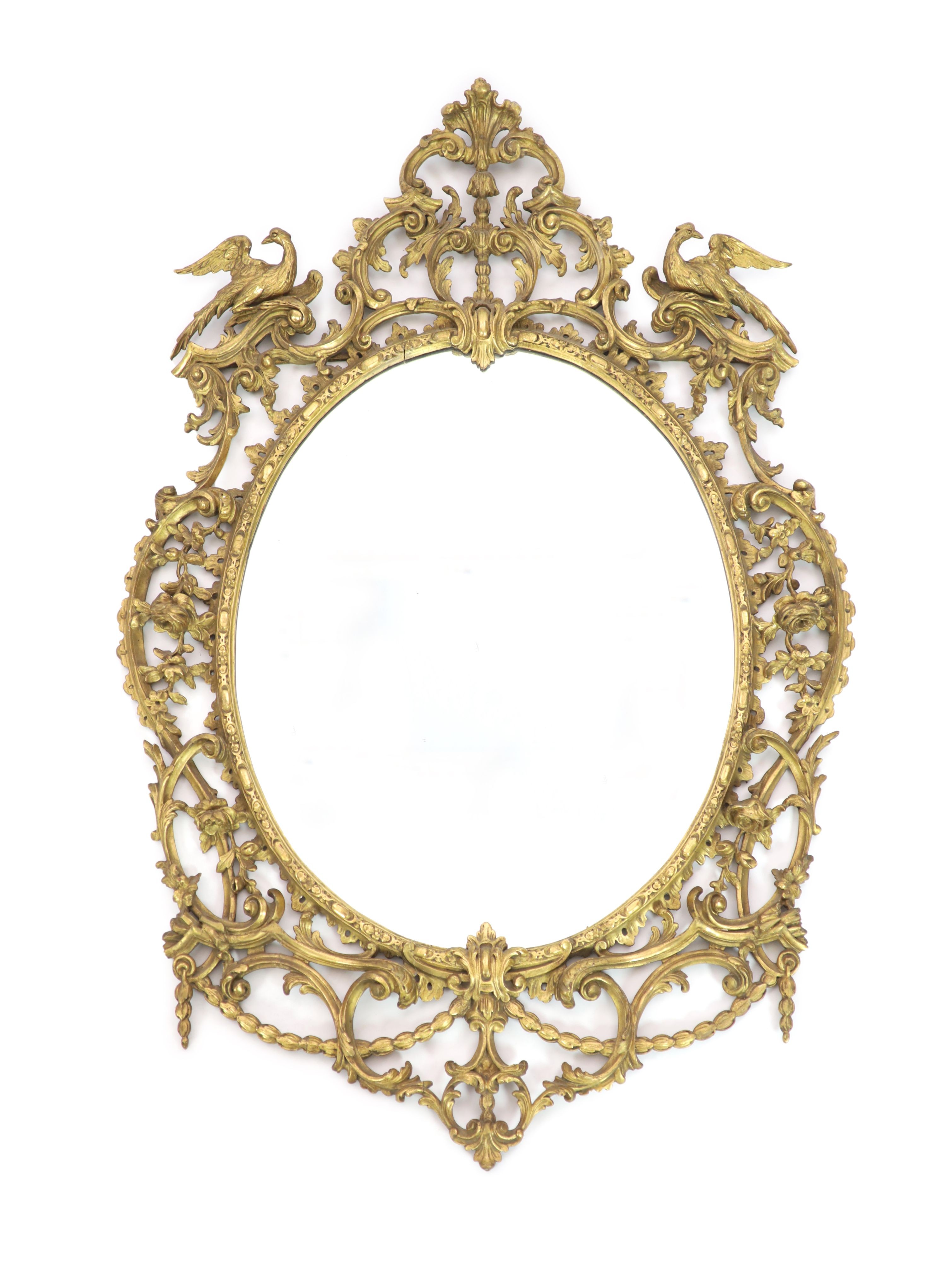 A 19th century Chippendale style gilt and gesso wall mirror W 104cm H 157cm